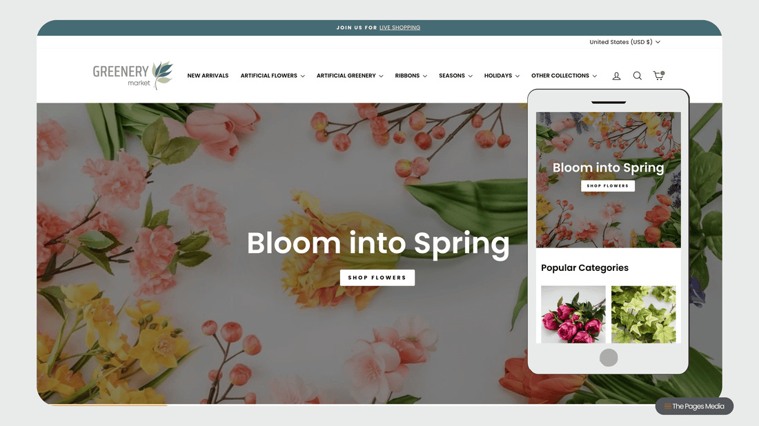 Greenery Market homepage on desktop and mobile